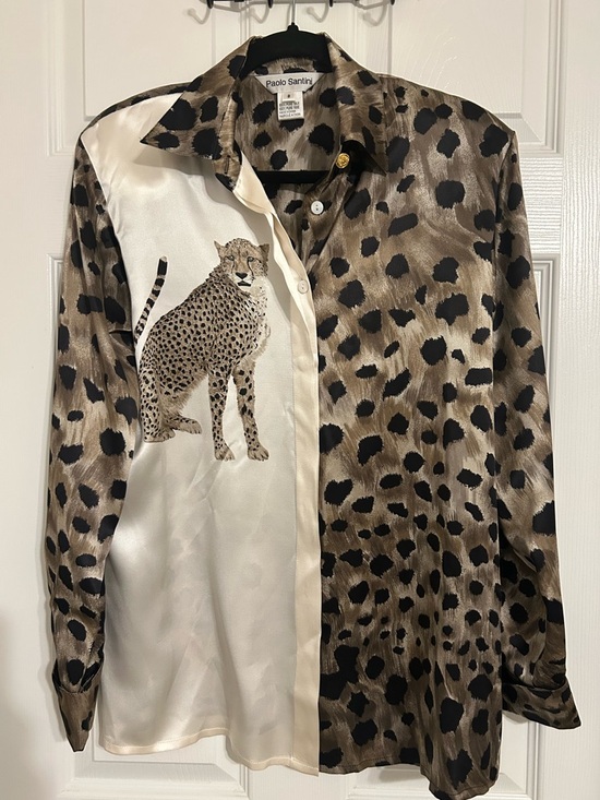 Paolo Santini Women's Animal Print Button-Down Shirt - Brown/Black/Cream - Picture 8 of 9